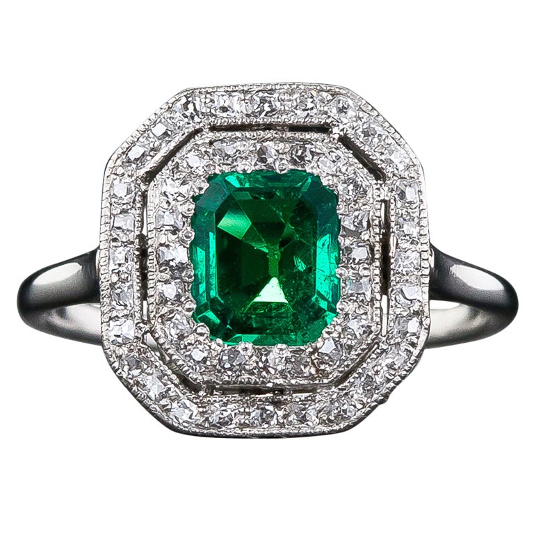 Antique Emerald and Diamond Ring at 1stdibs