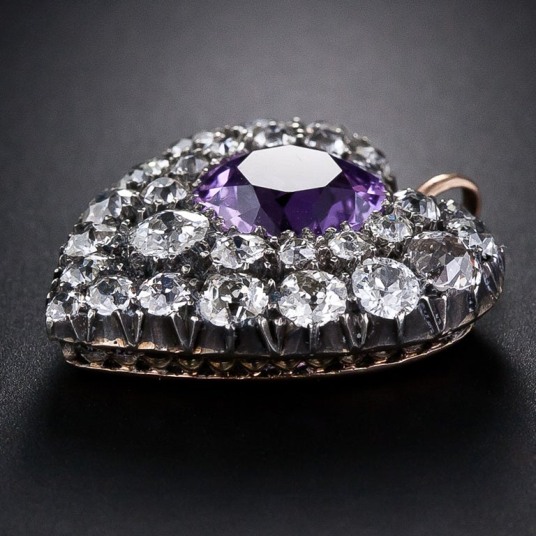 Antique Amethyst and Diamond Heart Pendant