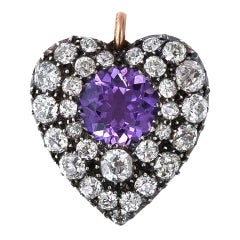 Antique Amethyst and Diamond Heart Pendant