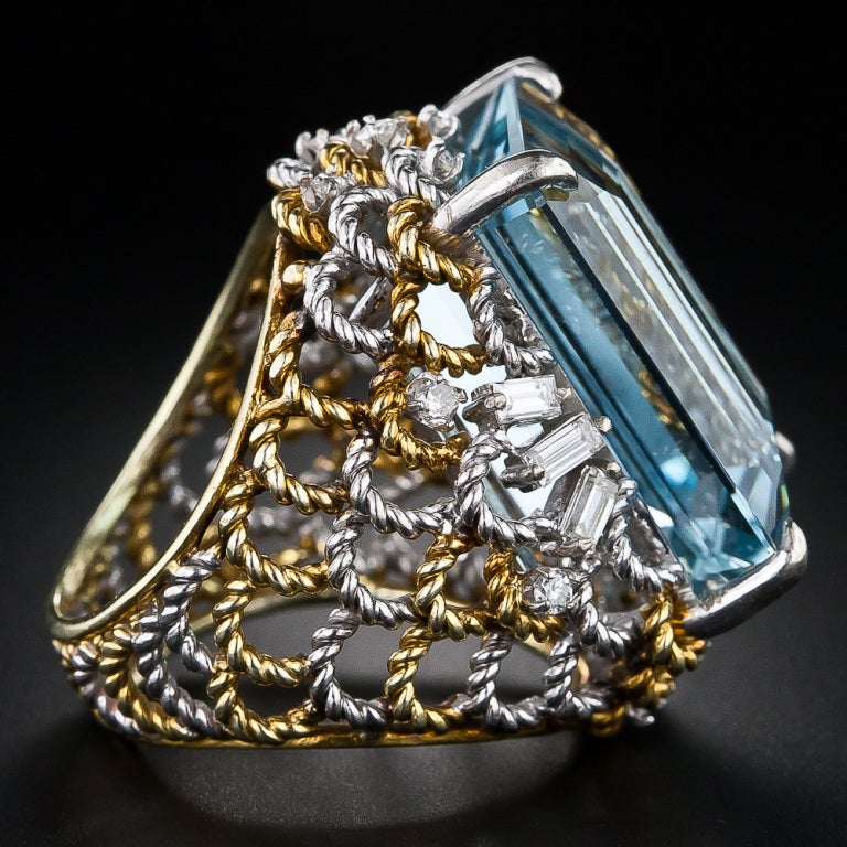 Late-20th Century Aquamarine and Diamond Ring In Excellent Condition For Sale In San Francisco, CA