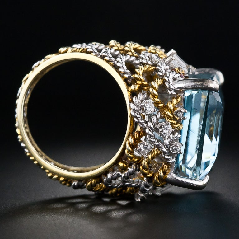 Late-20th Century Aquamarine and Diamond Ring For Sale 1