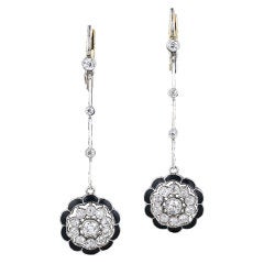 Diamond and Black Enamel Drop Earrings