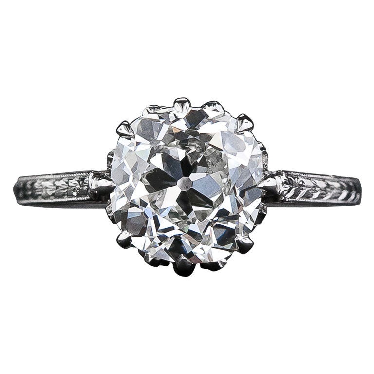 2.90 Carat Antique Cushion-Cut Diamond Engagement Ring