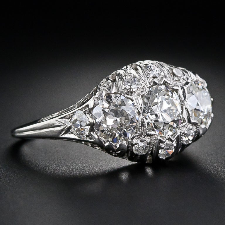 Edwardian Filigree Three Stone Diamond Ring