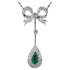 Edwardian Emerald and Diamond Bow Necklace