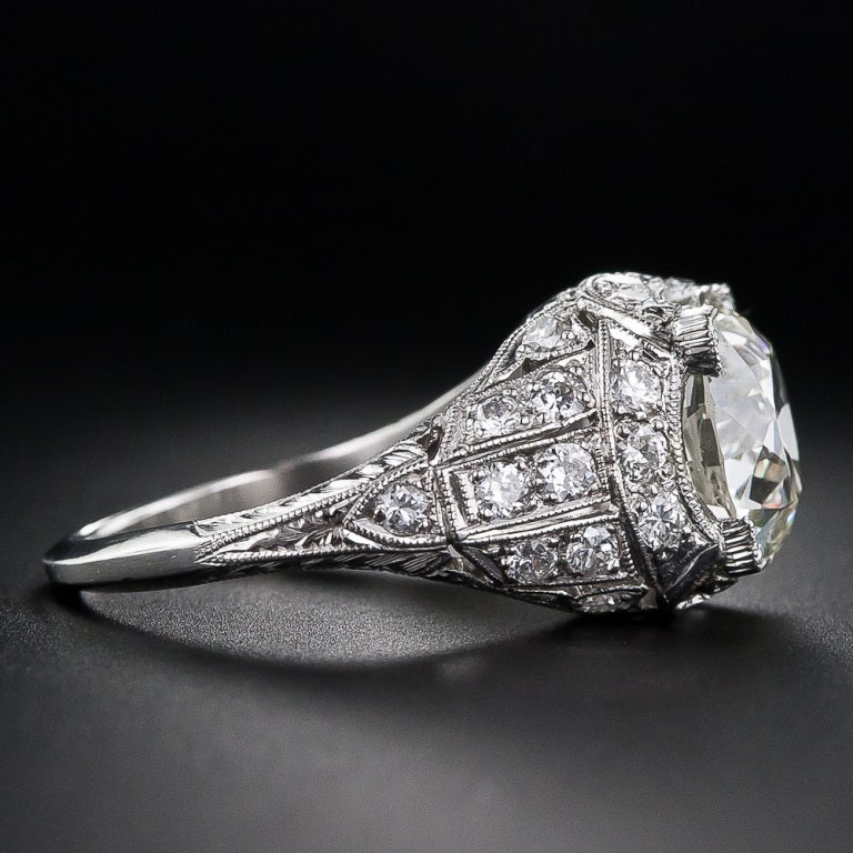 Women's 4.03 Carat European-Cut Platinum and Diamond Art Deco Ring