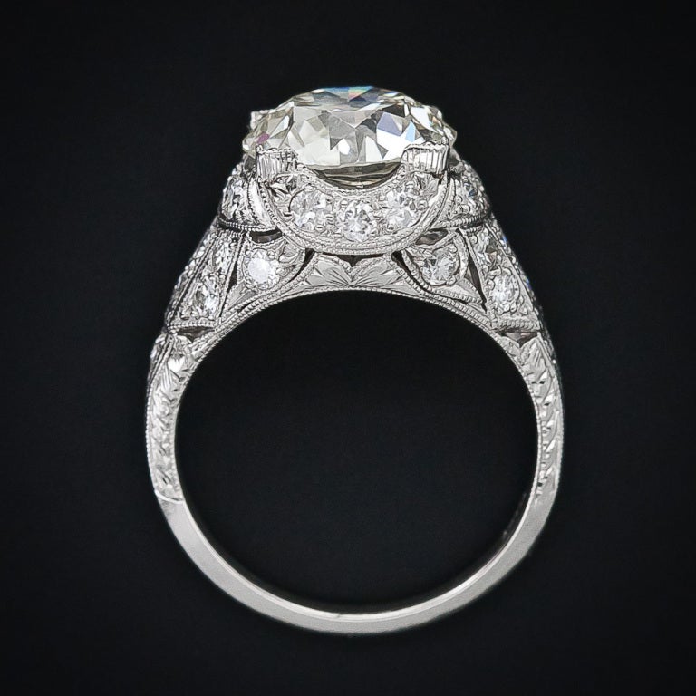 4.03 Carat European-Cut Platinum and Diamond Art Deco Ring 1