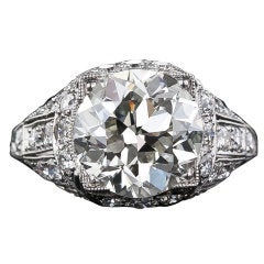 4.03 Carat European-Cut Platinum and Diamond Art Deco Ring
