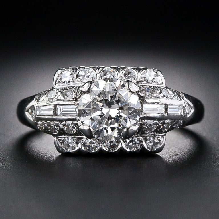 Women's Art Deco Diamond Platinum Wedding Set 1.20 Carat G / VS1 For Sale