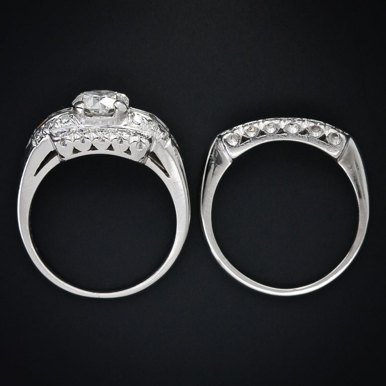 Art Deco Diamond Platinum Wedding Set 1.20 Carat G / VS1 For Sale 2