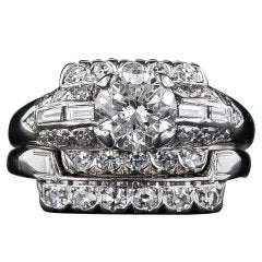 Art Deco Diamond Platinum Wedding Set 1.20 Carat G / VS1