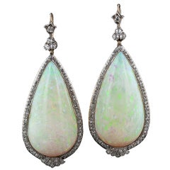 Vintage 90.00 Carat Opal Diamond Gold Platinum Dangle Earrings