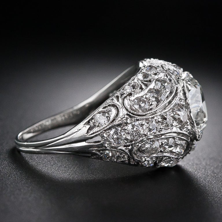 Edwardian 2.43 Carat Center Antique Diamond Bombe Ring For Sale