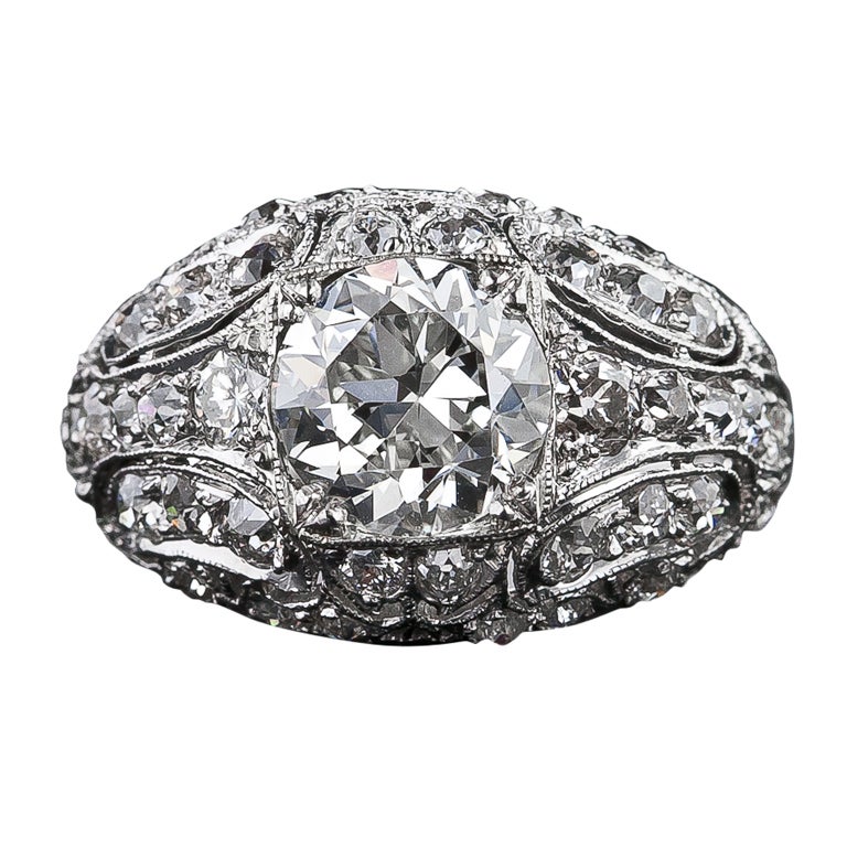 2.43 Carat Center Antique Diamond Bombe Ring For Sale