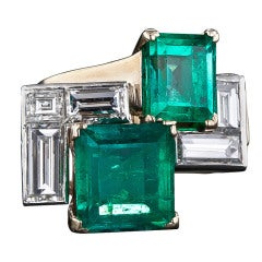 5.00 Carats Emerald and Diamond 1950's Ring