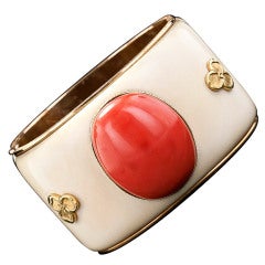 Vintage Mario Buccellati Coral and Ivory Bangle Bracelet