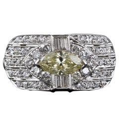 Antique .79 Carat Natural Intense Fancy Yellow Marquise Diamond Art Deco