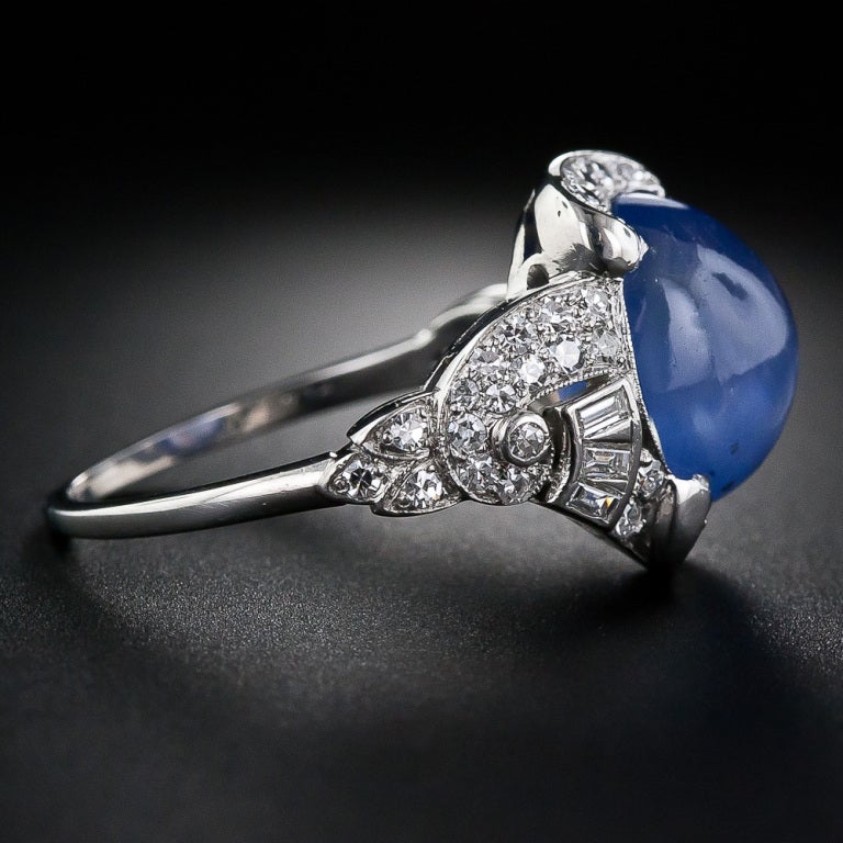 15 Carat Blue Star Sapphire and Diamond Art Deco Ring 1