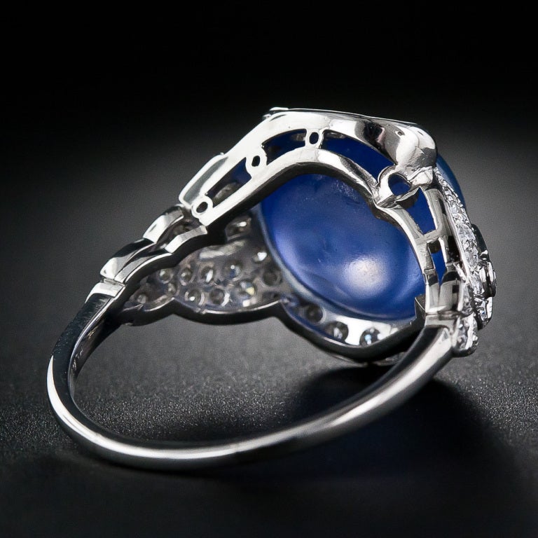 15 Carat Blue Star Sapphire and Diamond Art Deco Ring 2