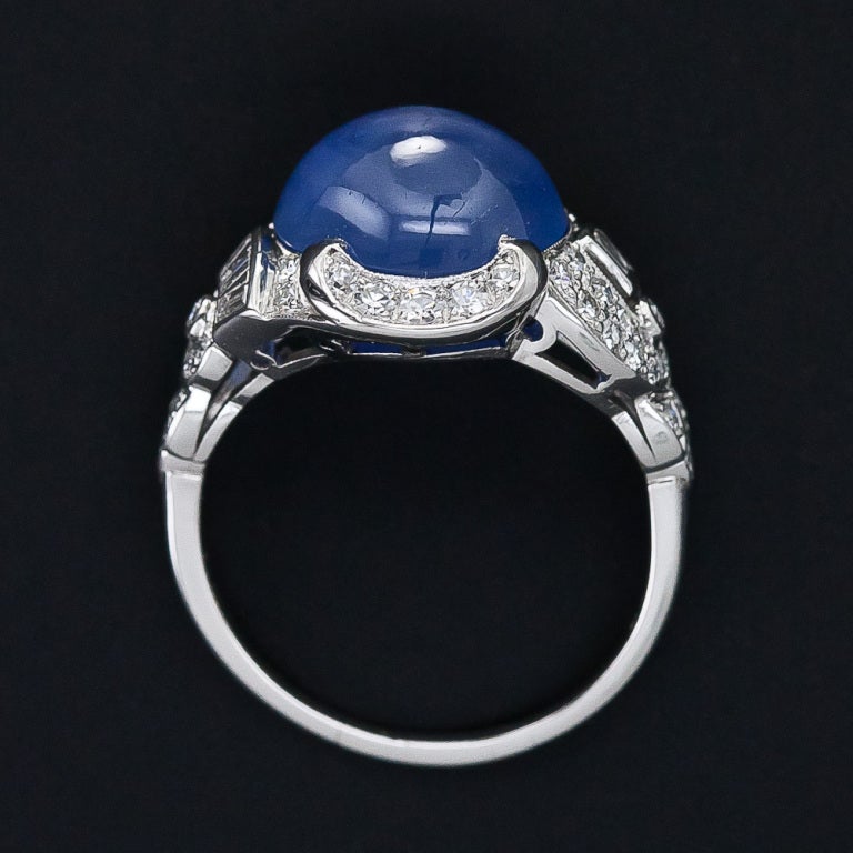 15 Carat Blue Star Sapphire and Diamond Art Deco Ring 3