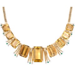 Retro Citrine, Emerald and Diamond Necklace