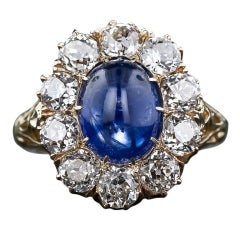 Victorian Cabochon Sapphire and Diamond Ring