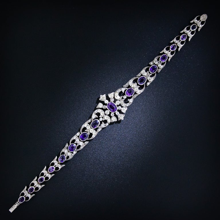 Antique Amethyst and Diamond Bracelet In Excellent Condition For Sale In San Francisco, CA
