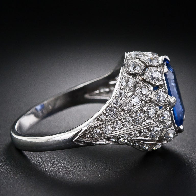 Women's 2.50 Carat Art Deco Sapphire Platinum and Diamond Ring