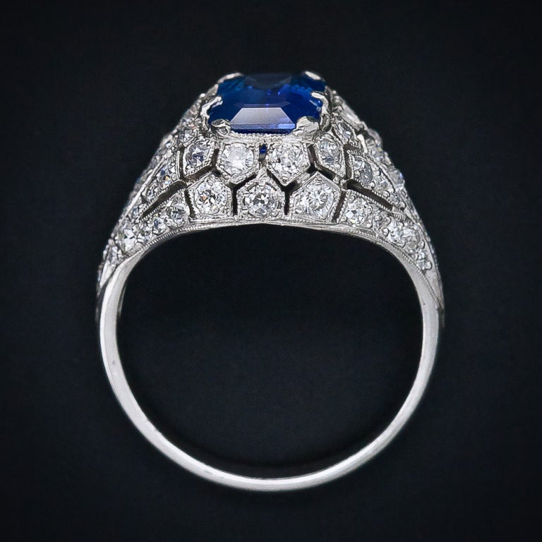 2.50 Carat Art Deco Sapphire Platinum and Diamond Ring 1