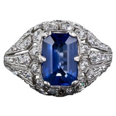 2.50 Carat Art Deco Sapphire Platinum and Diamond Ring