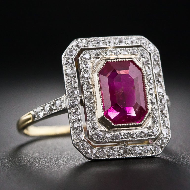 French 2.20 Carat Burmese 'No Heat' Ruby and Diamond Ring