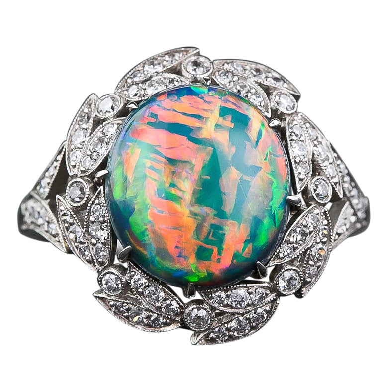 Gem Fire Opal and Diamond Ring at 1stdibs