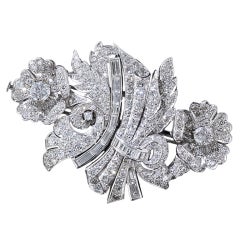 Art Deco Platinum and Diamond Floral Clips and Brooch
