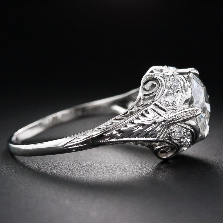 1.48 Carat European-Cut Diamond Art Deco Engagement Ring In Excellent Condition For Sale In San Francisco, CA