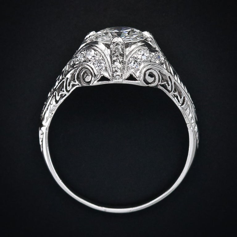 Women's 1.48 Carat European-Cut Diamond Art Deco Engagement Ring For Sale