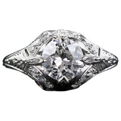 1.48 Carat European-Cut Diamond Art Deco Engagement Ring