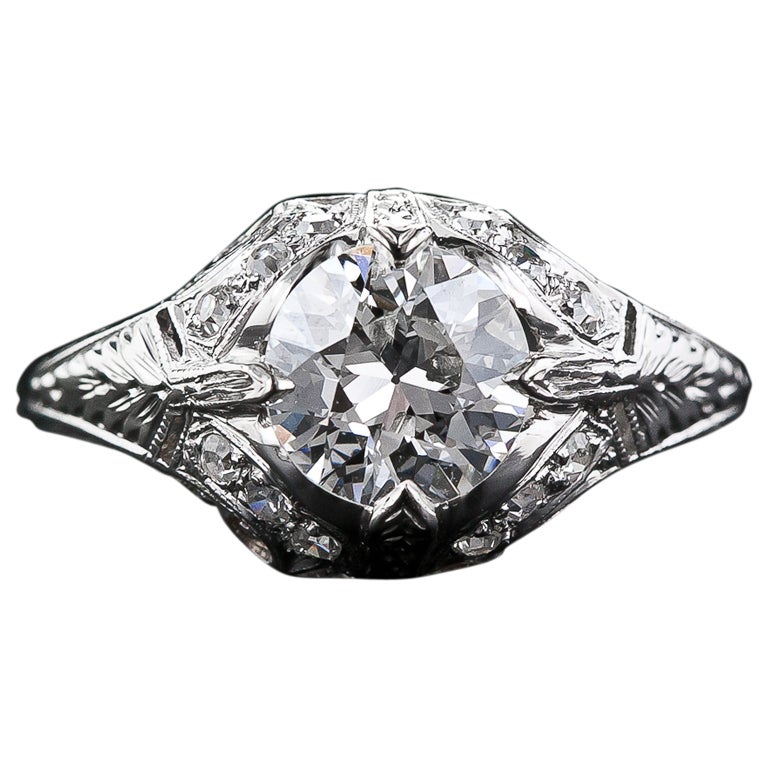 1.48 Carat European-Cut Diamond Art Deco Engagement Ring For Sale