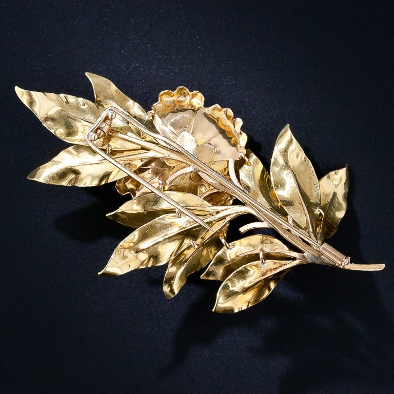 A one-of-a-kind work of wearable art by the inimitable Italian jewelry maestro - Buccellati. This fabulous and sizable floral brooch was created to showcase a magnificent gemological specimen that looks as though it came from another planet - a