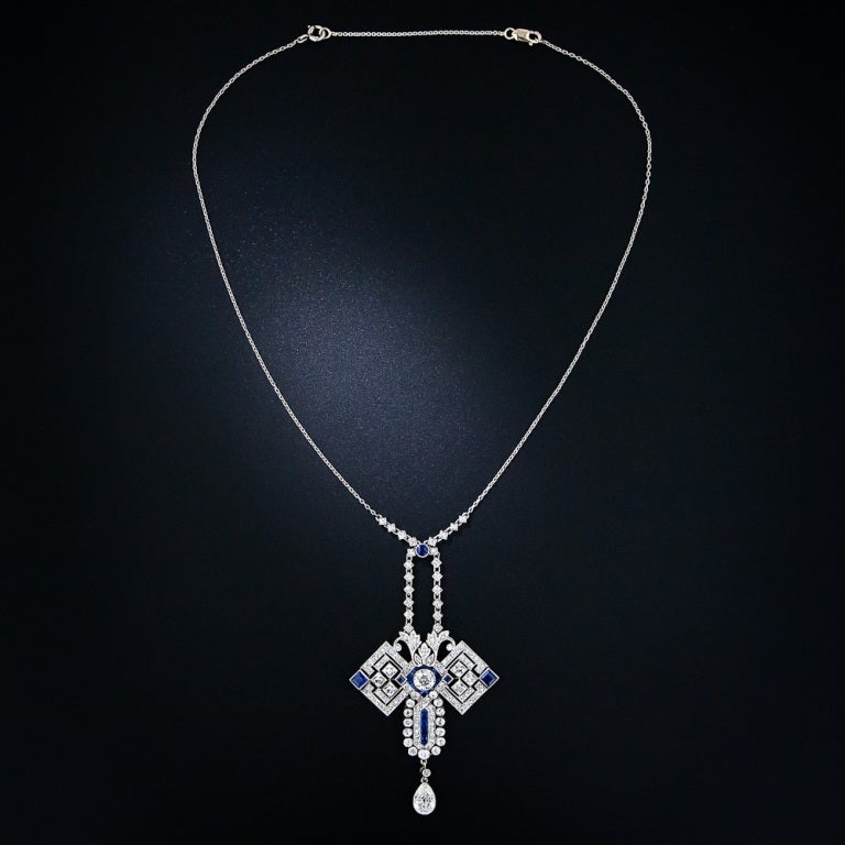Women's Art Deco Diamond and Sapphire Pendant Necklace