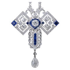 Antique Art Deco Diamond and Sapphire Pendant Necklace
