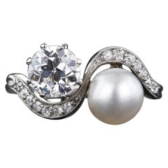 1.08 Carat Diamond and Natural Pearl Edwardian Twin Ring