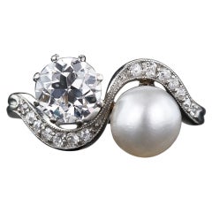 1.08 Carat Diamond and Natural Pearl Edwardian Twin Ring 2