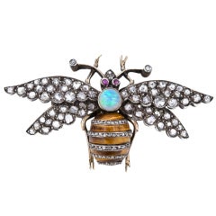Victorian Diamond, Tiger's Eye, Opal and Ruby Bee Pin