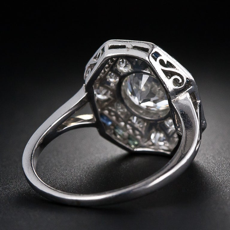 Women's 1.28 Carat Diamond and Calibre Sapphire Art Deco Ring