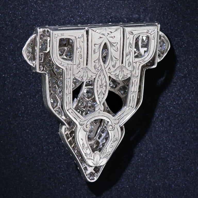 Art Deco Platinum and Diamond Clips In Excellent Condition In San Francisco, CA