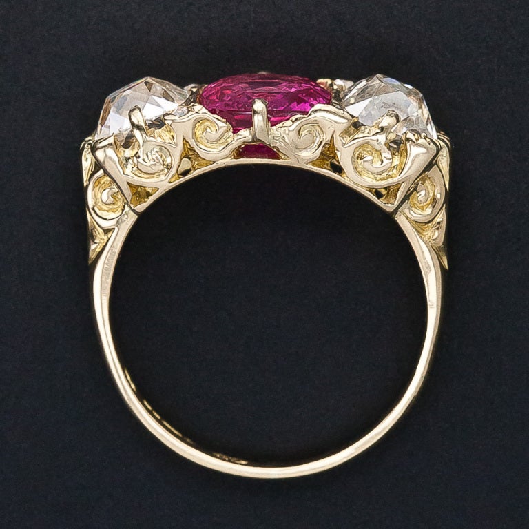 Women's English Pink Sapphire and Diamond Three-Stone Ring For Sale