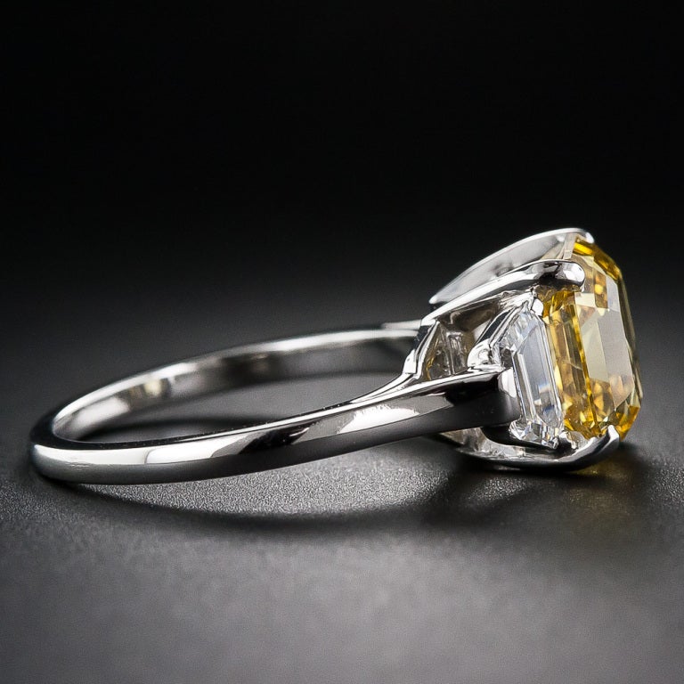 Asscher Cut 3.65 Carat Asscher-Cut Fancy Deep Orangy Yellow Diamond Ring - GIA For Sale