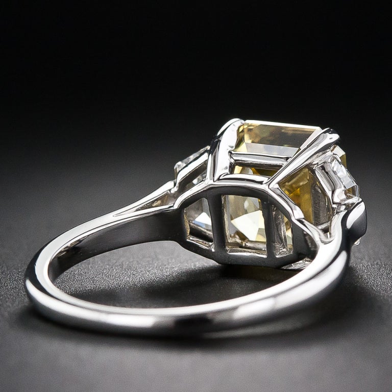 3.65 Carat Asscher-Cut Fancy Deep Orangy Yellow Diamond Ring - GIA In Excellent Condition For Sale In San Francisco, CA