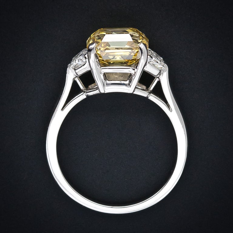 Women's 3.65 Carat Asscher-Cut Fancy Deep Orangy Yellow Diamond Ring - GIA For Sale