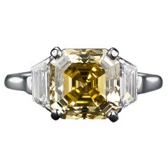 3.65 Carat Asscher-Cut Fancy Deep Orangy Yellow Diamond Ring - GIA